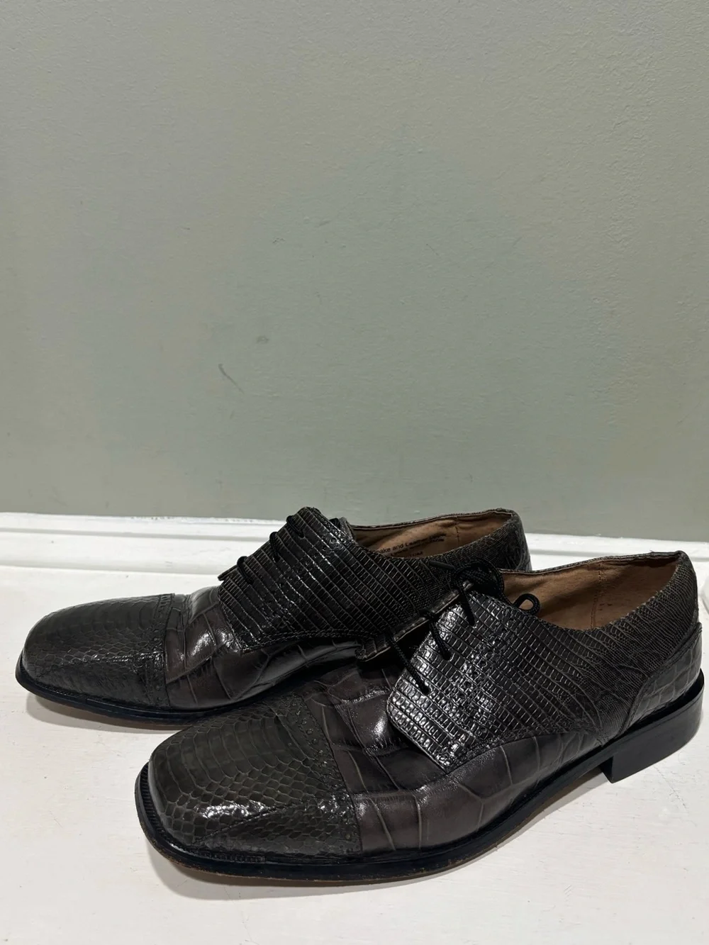 Stacy Adam’s Men's Hunter Green Genuine Snake Skin Leather Oxford Dress Shoes-10